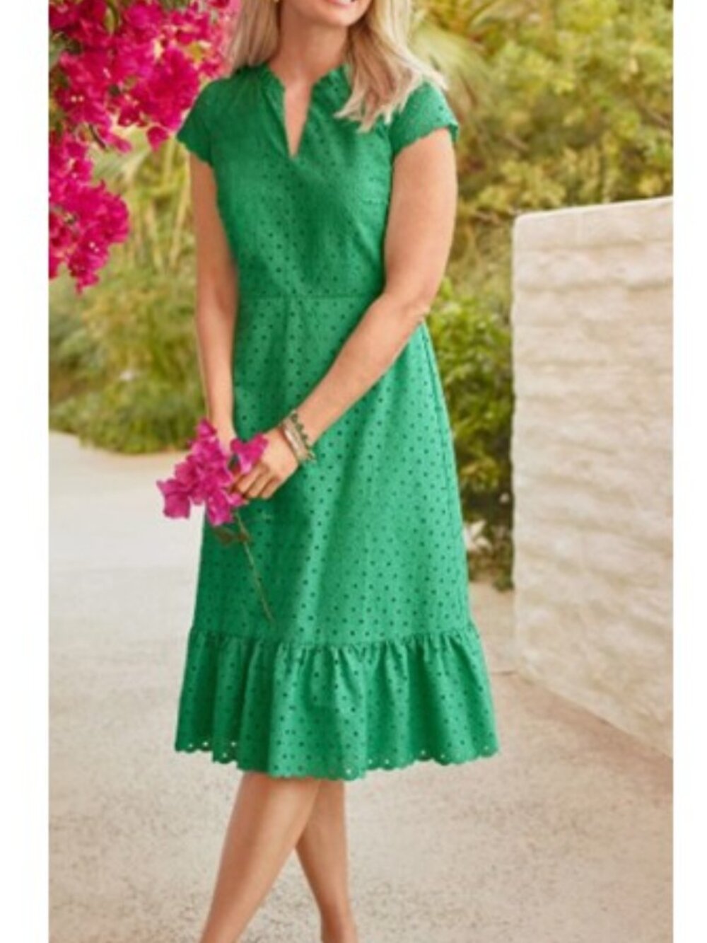 NWT Talbots Embroidered Fit & Flare Dress - Geo Eyelet Green, sz 10